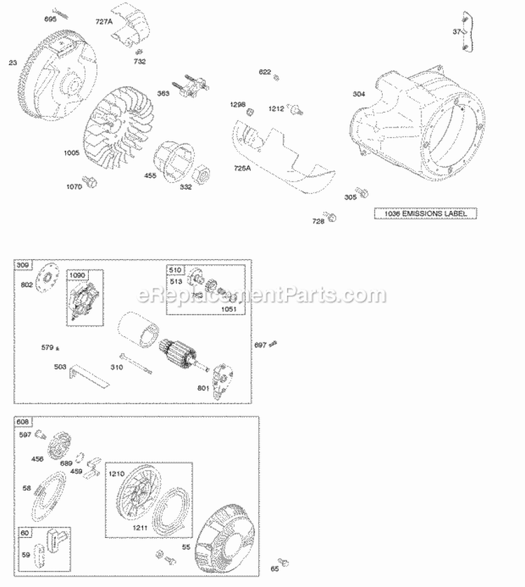 Blower HousingShrouds Electric Starter Flywheel Rewind Starter Diagram and Parts List for 21T112-0114-F1  Briggs and Stratton Engine
